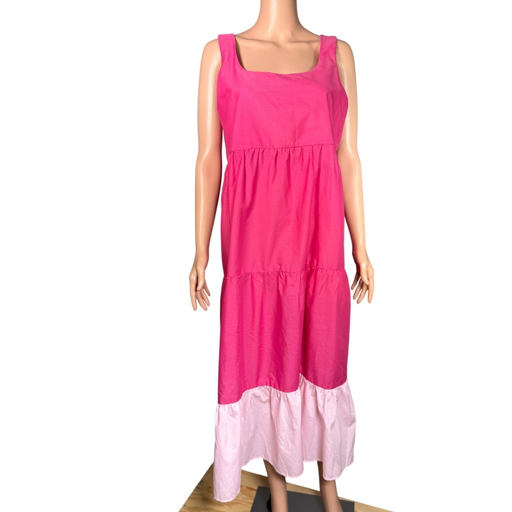 AQUA Two Tone Pink Sleeveless Midi Dress Pink Colorblock Hem Size M New